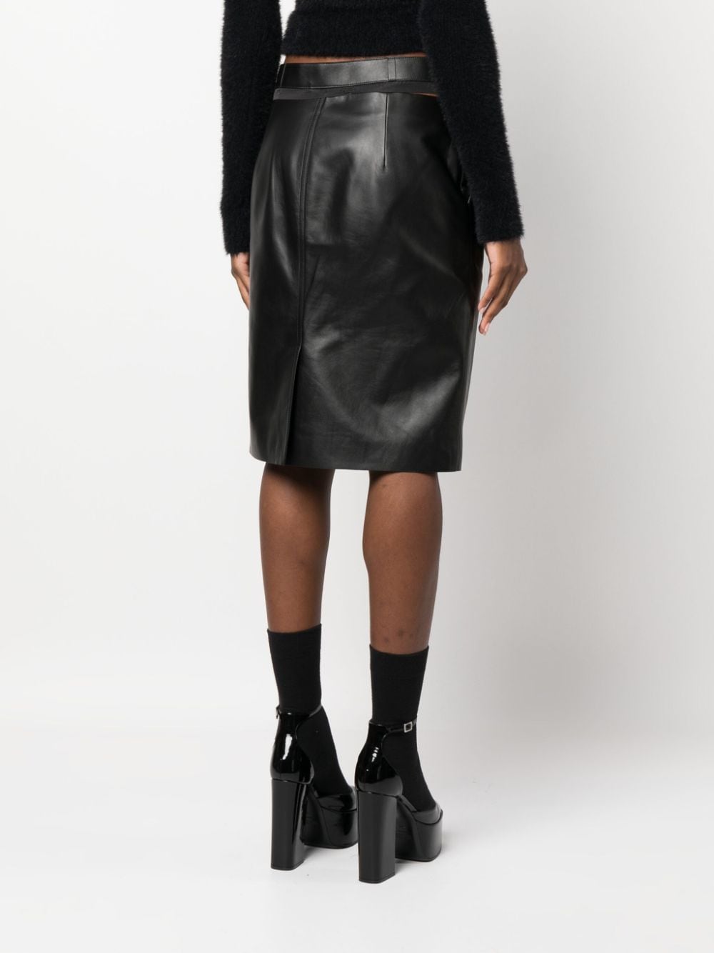 FENDI Logo-Waistband Leather Skirt - Black (FW23)