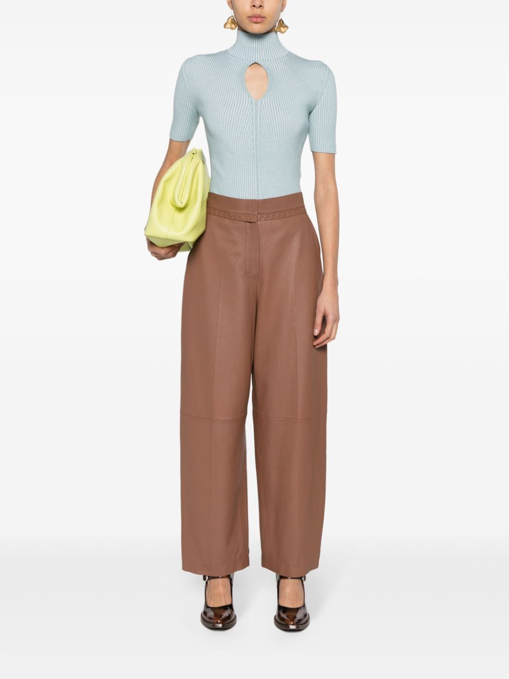 FENDI Luxurious Tan Leather Trousers for Women - SS24 Collection