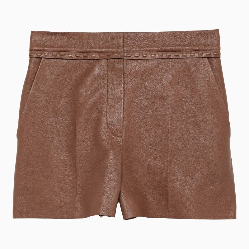 FENDI Leather Stitching Shorts - Brown