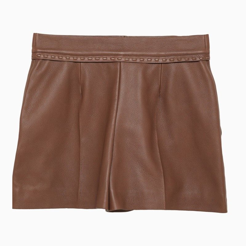 FENDI Leather Stitching Shorts - Brown