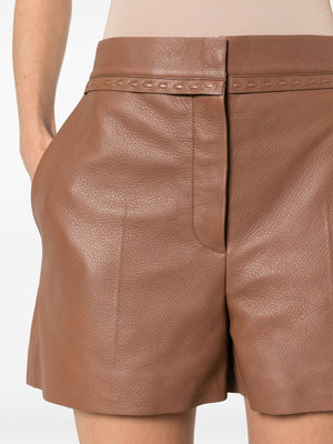 FENDI Leather Stitching Shorts - Brown