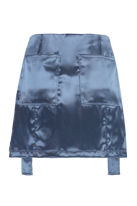 FENDI Powder Blue Satin Skirt with Embellished Straps and Cargo Pockets for Women