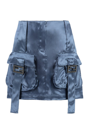 FENDI Powder Blue Satin Skirt with Embellished Straps and Cargo Pockets for Women