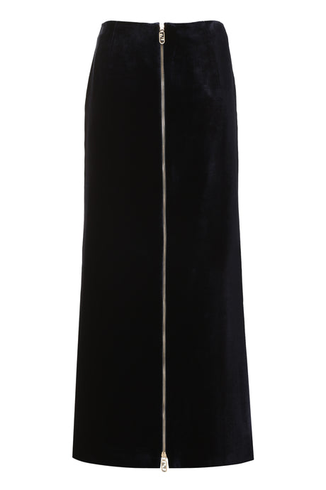 Blue Velvet Skirt with Back Zip Opening - FW23 Collection