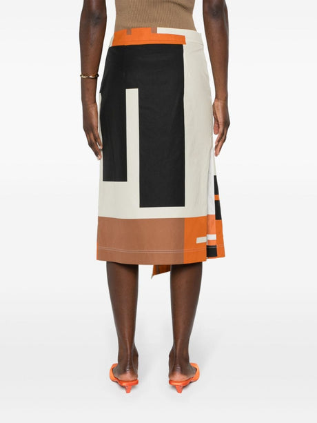FENDI Orange Cotton Maxi Skirt with Asymmetric Hem - SS24 Collection