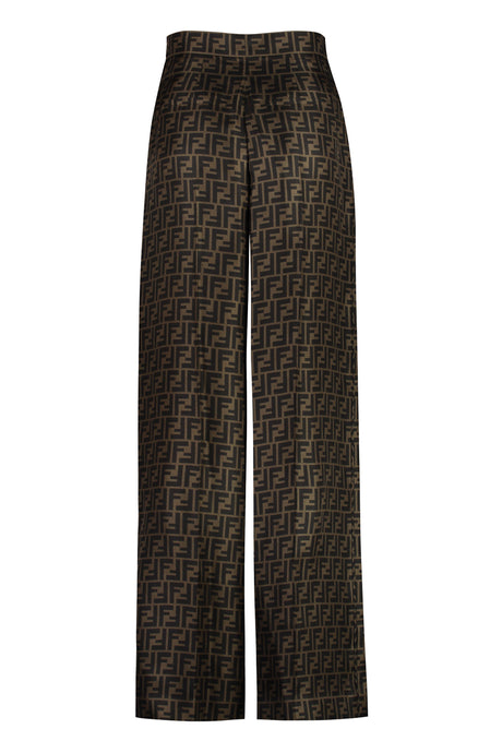 FENDI Luxurious Silk Trousers in All-Over FF Motif for Women