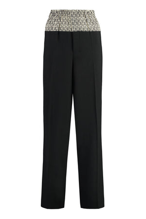 Black Wool Blend Trousers with Elastic Waistband for Women