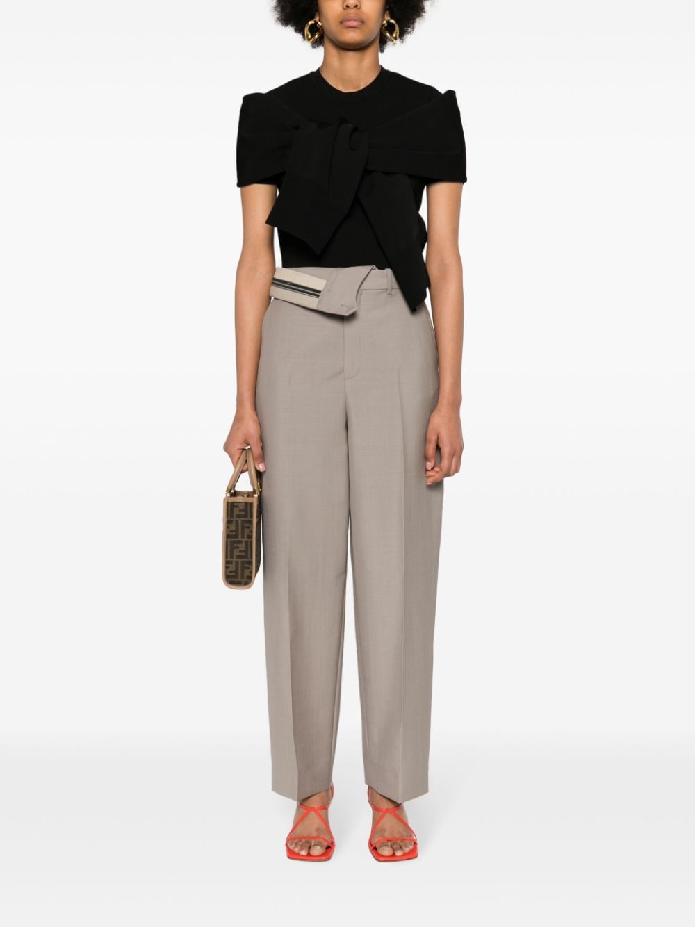 FENDI Asymmetrical Belted Mohair Pants in Ash