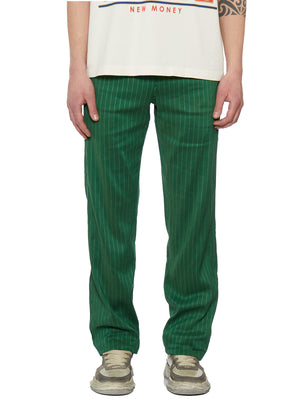 RHUDE Green Linen Trousers with Elastic Waist and Drawstring for Men - SS23