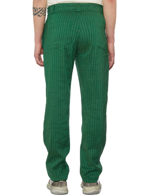 RHUDE Green Linen Trousers with Elastic Waist and Drawstring for Men - SS23