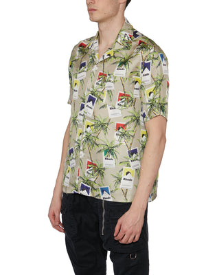 RHUDE Beige Silk Shirt with All-Over Print and Button Front Closure for Men - SS23