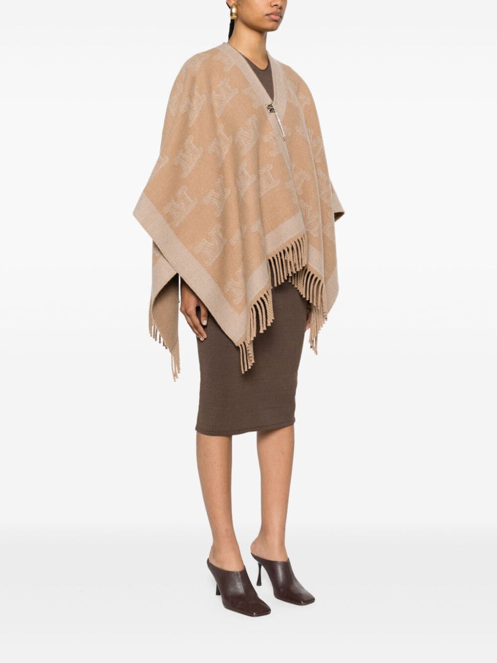 MAX MARA Chic Wool Poncho with Jacquard Pattern