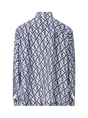 FENDI Navy Linen FF Chine Shirt for Men - SS24 Collection