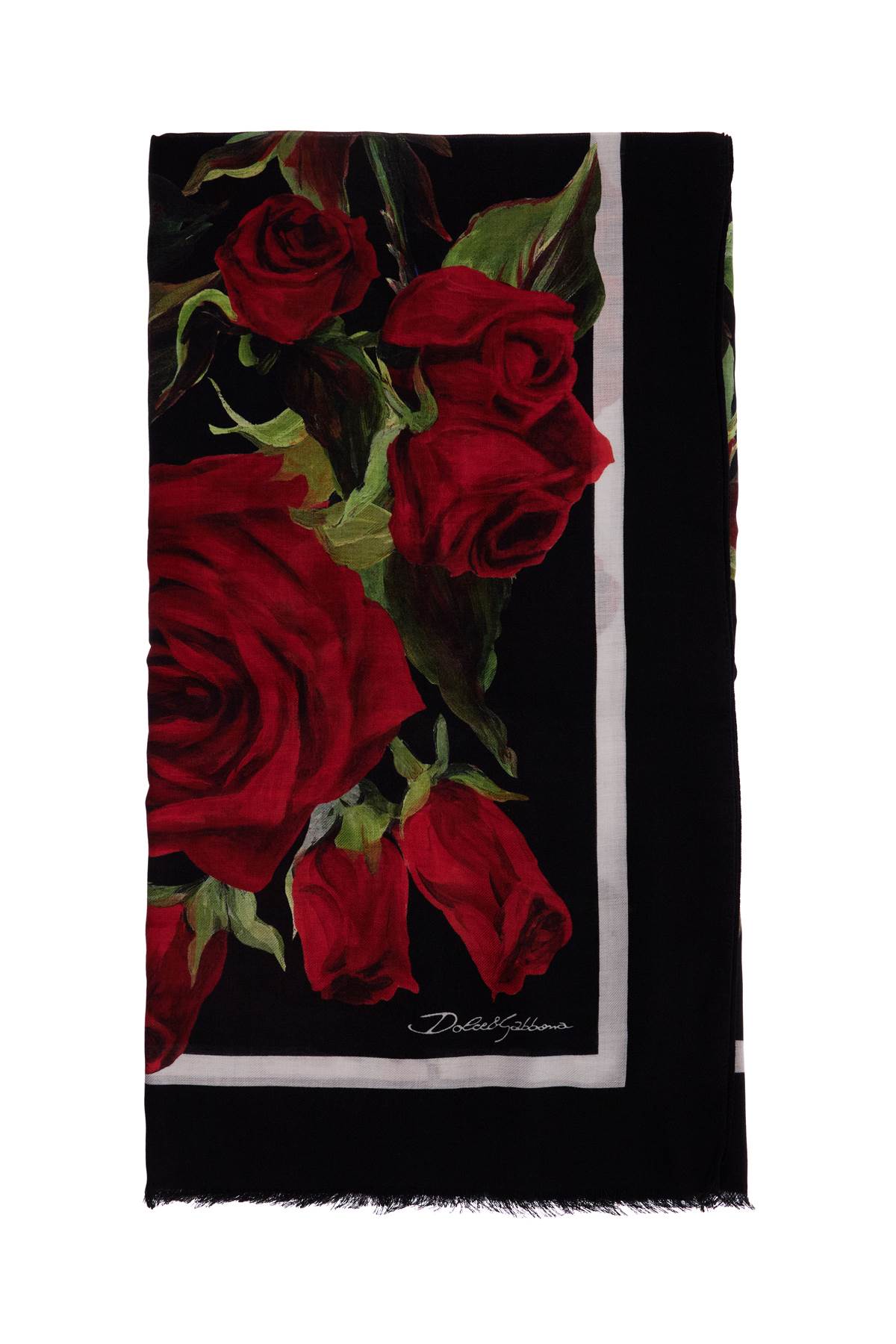 DOLCE & GABBANA Elegant Rose Print Silk Blend Scarf for Women