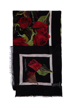 DOLCE & GABBANA Elegant Rose Print Silk Blend Scarf for Women