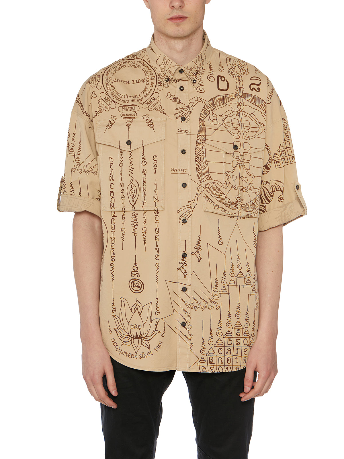 DSQUARED2 Men's Beige Print Cotton Shirt for SS23 Collection