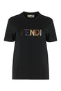 FENDI Logo Print T-Shirt with Sequin Embroidery