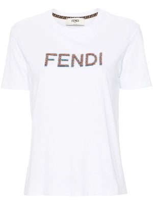 FENDI Elegant Embroidered Logo Cotton Tee