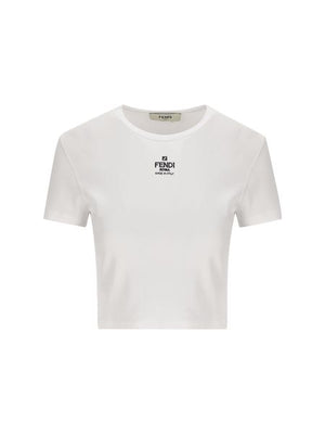 FENDI Mini Cropped T-Shirt with Embroidered Logo