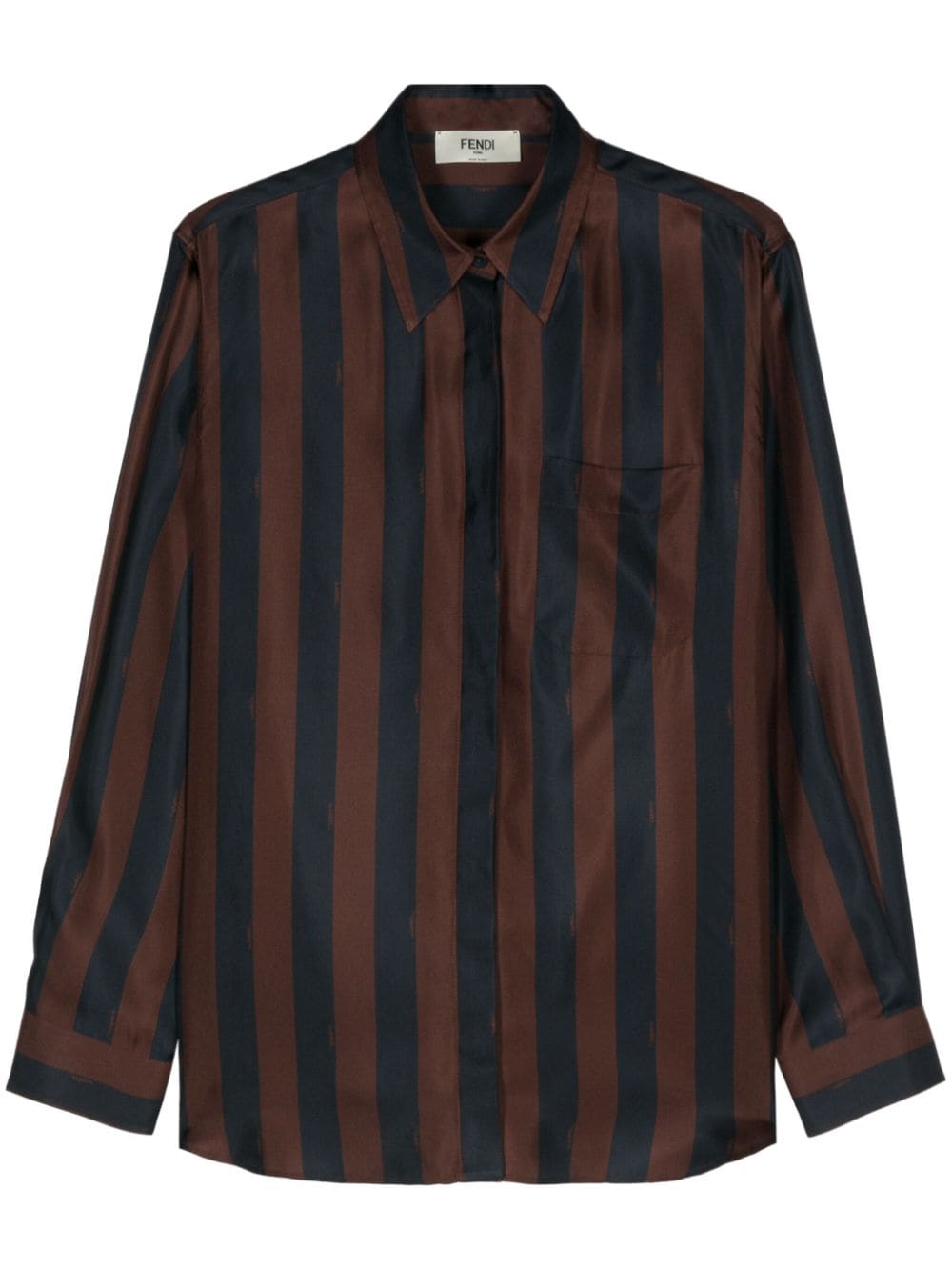 FENDI Elegant Striped Silk Shirt in Midnight Blue and Earth Brown