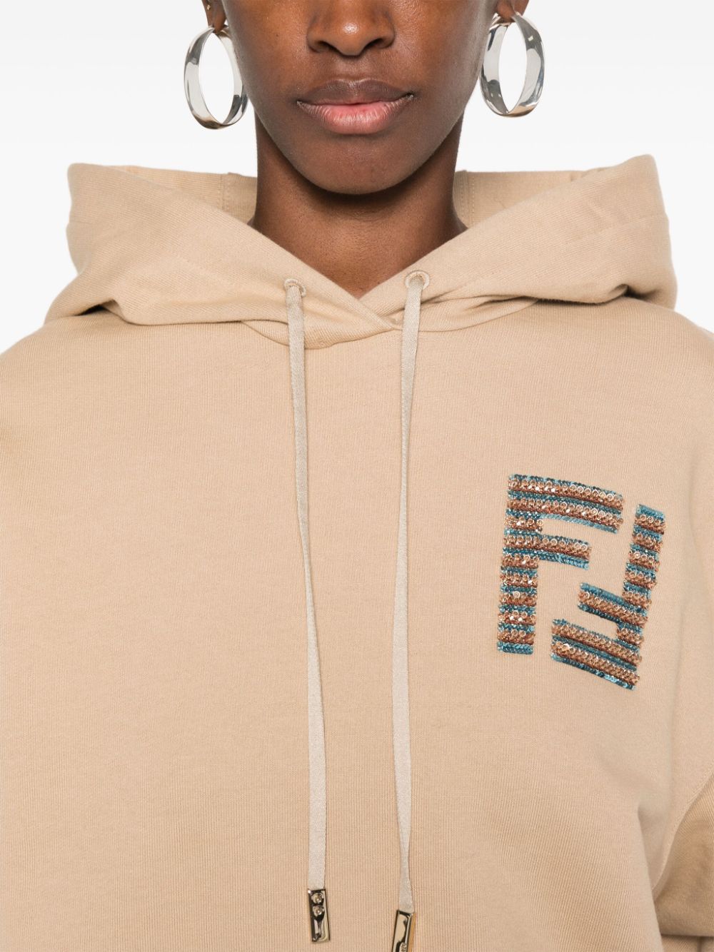 FENDI Sequin Logo Drawstring Hoodie for Women - SS24