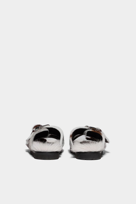 DSQUARED2 Men's White and Brown Leather Flat Sandals for FW22