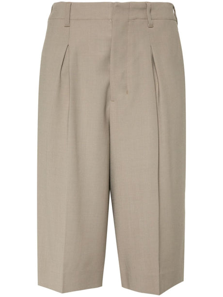 AMI PARIS Light Taupe Viscose and Virgin Wool Bermuda Pants for Women