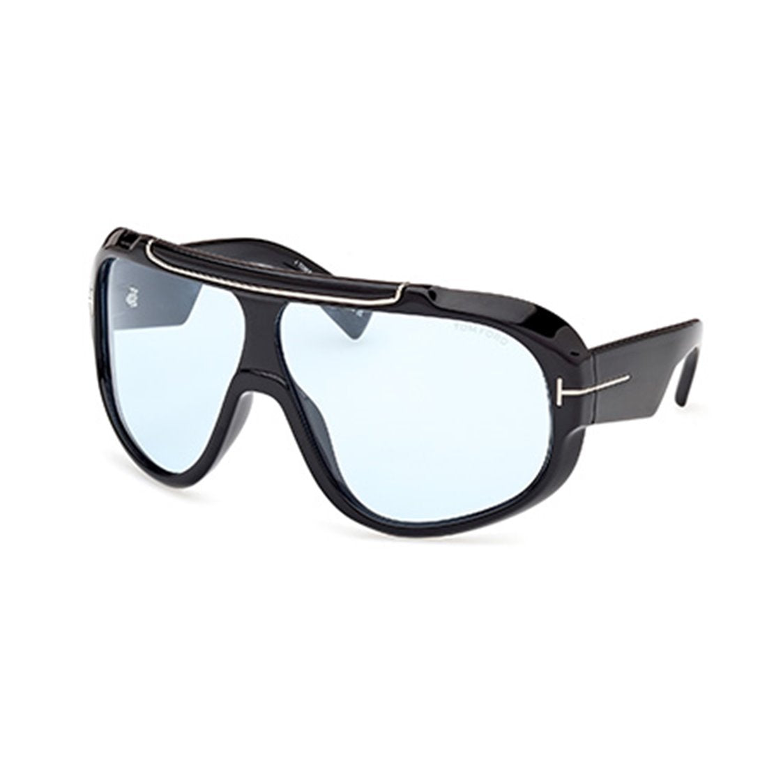 TOM FORD Sleek Shiny Black Sunglasses with Blue Lenses