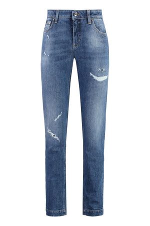 DOLCE & GABBANA Stretchy Denim Jeans for Women with Distressed Details and Metal Rivets and Buttons