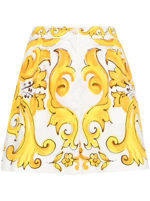 DOLCE & GABBANA Majolica Print Cotton Shorts for Women