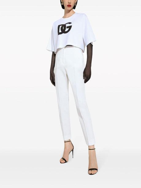 DOLCE & GABBANA White Cotton Pants for Women - Regular Fit - SS24 Collection