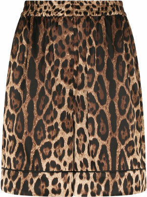 DOLCE & GABBANA Leopard Print Silk Shorts for Women in Brown - SS24 Collection