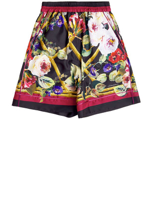 Floral Print Silk Pajama Shorts for Women