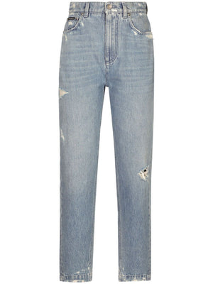 DOLCE & GABBANA High-Waist Slim-Cut Blue Denim Jeans