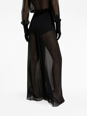 Wide-Leg Silk Trousers for Women - Black