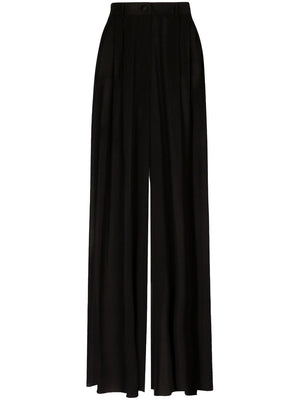 Wide-Leg Silk Trousers for Women - Black