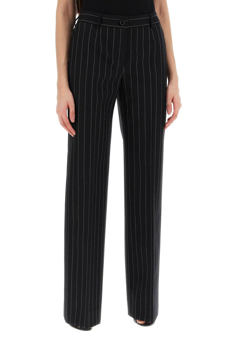 DOLCE & GABBANA Striped Flare Leg Pants - Pure Virgin Wool Twill Tailored Trousers for Women