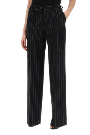 DOLCE & GABBANA Striped Flare Leg Pants - Pure Virgin Wool Twill Tailored Trousers for Women