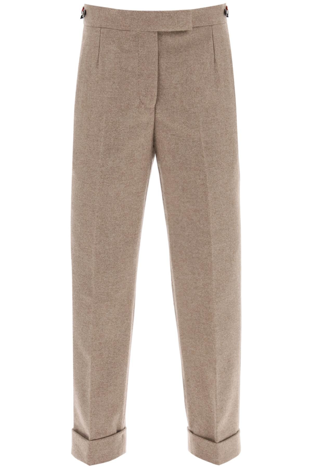 THOM BROWNE Beige Cropped Wool-Flannel Pants for Women - FW23 Collection