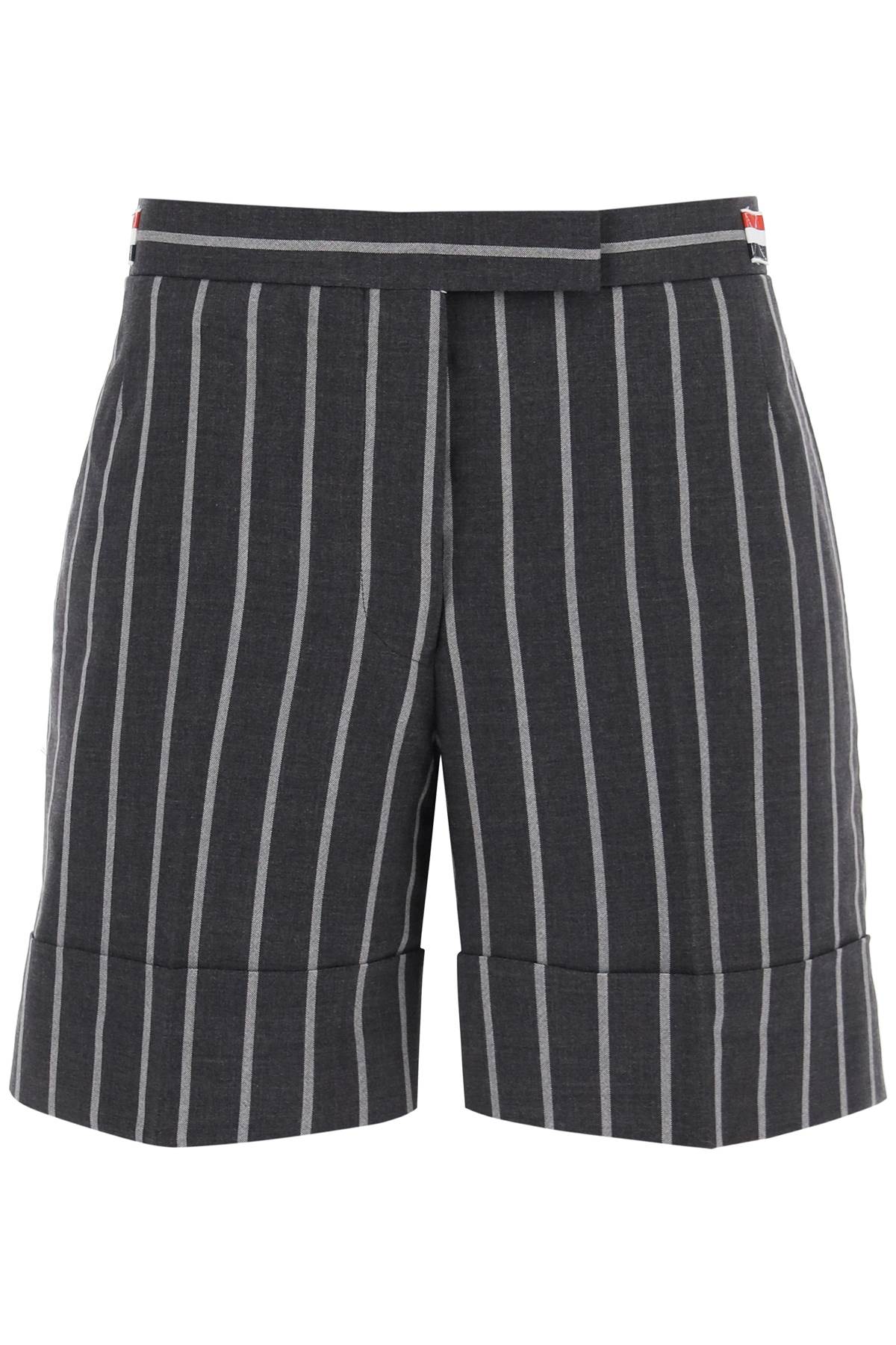 Quần short THOM BROWNE in Light Wool kẻ sọc với gấu lật lưu