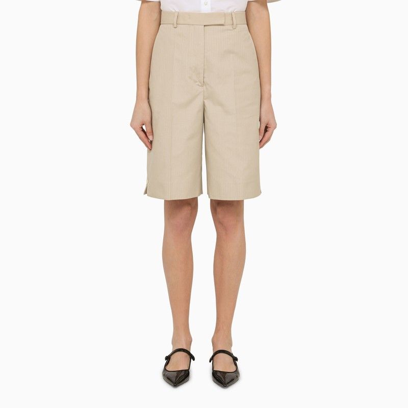 THOM BROWNE Khaki High-Waisted Bermuda Shorts for Women - SS24 Season