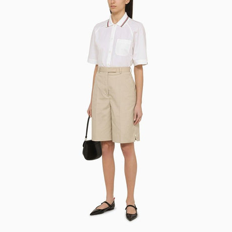 THOM BROWNE Khaki High-Waisted Bermuda Shorts for Women - SS24 Season