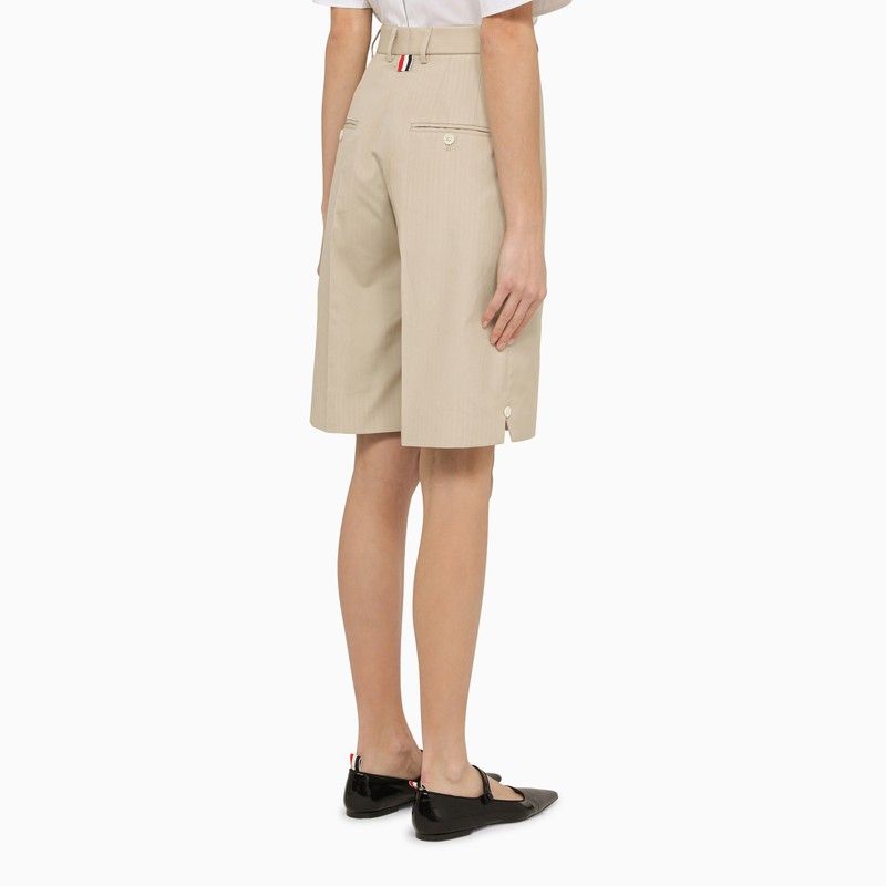 THOM BROWNE Khaki High-Waisted Bermuda Shorts for Women - SS24 Season