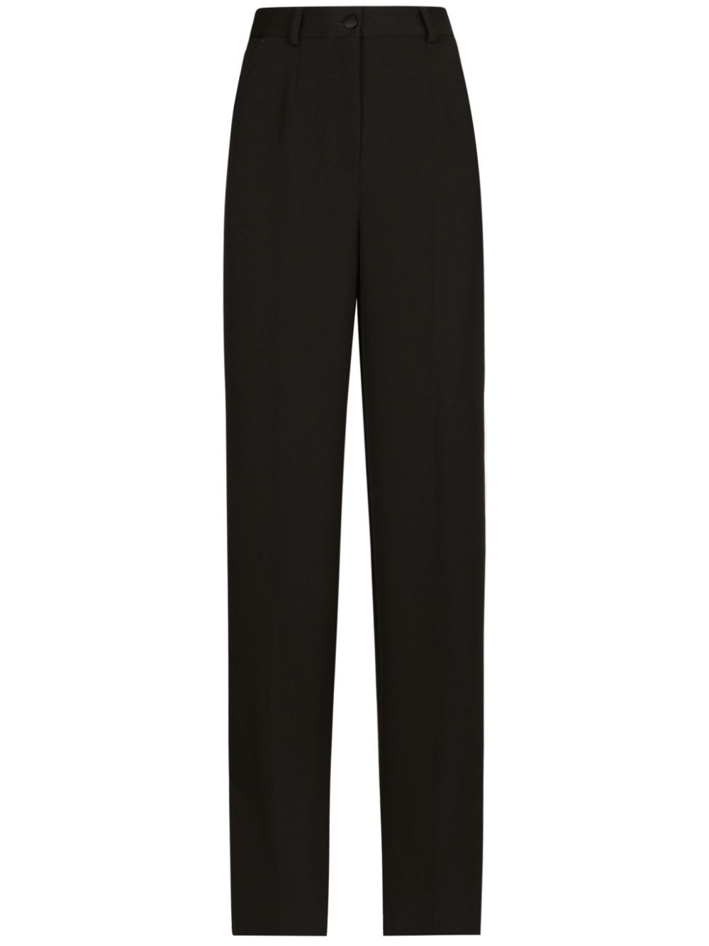 DOLCE & GABBANA BLACK VIRGIN WOOL BLEND SATIN TRIM TROUSER