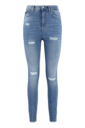 DOLCE & GABBANA Blue High-Rise Skinny-Fit Jeans with Distressed Details