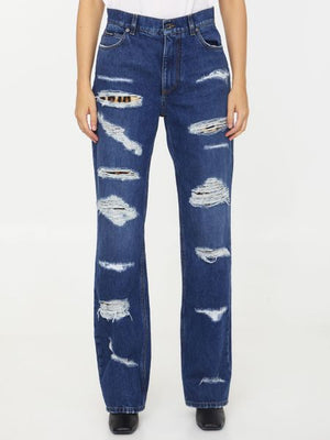 Cotton Wide-Leg Jeans with Distressed Details - Women's Fashion