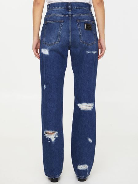 DOLCE & GABBANA Distressed Cotton Wide-Leg Jeans - Effortless & Chic Fashion for Women