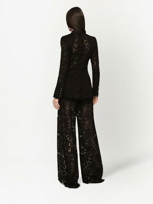 DOLCE & GABBANA Floral Lace High Waist Flared Pants for Women in Black