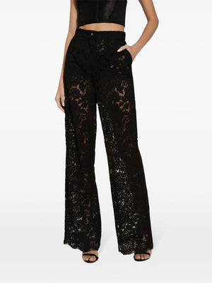 DOLCE & GABBANA Elegant Floral Lace Wide-Leg Trousers