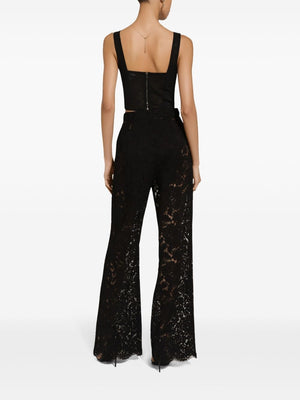 DOLCE & GABBANA Elegant Floral Lace Wide-Leg Trousers